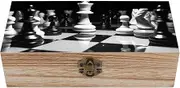 BWQSKL Wooden Box Wood Storage Box with Lid Solid Black And White Chess Wood Decorative Trunk for Keepsakes for Cooking Tools, Makeup, Or Office Supplies