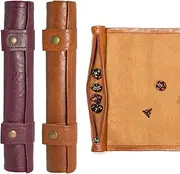 Lohoee 2Pces Dice Rolling Mat PU Leather Dice Holder Tray with Zipper Folding Dice Bag for Dice Game Accessories (Brown and Purple)