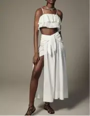 Anthropologie Maeve XLP NWT Poplin Tie Front Side Slit Skirt Maxi XL Petite