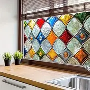 BlissYard Stained Glass Window Film Home Decorative Privacy Window Film Stained Glass 39.3×17.7 Inchs for Glass Door Home and Office Bedrooms PVC Static Cling Sticker