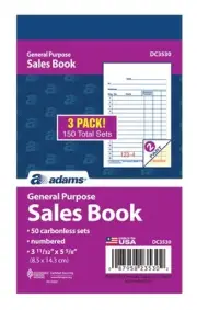 General Purpose Sales Book, 2-Part, Carbonless, White/Canary, 3-11/32 x 5-5/8...