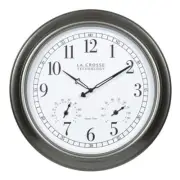La Crosse Analog Clock 18" Indoor Outdoor Atomic Thermometer Hygrometer Silver