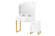 Hollywood Mirror Makeup Table Vanity Dressing Desk Dresser Bedroom Furniture with 9 LED Lights 4 Drawers Storage Shelves 3 Lighting Colours