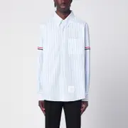 [Thom Browne] White/blue striped button-down shirt 4 Light blue