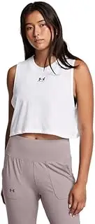 [Under Armour] Women's Cropped Logo Tank Top, (100) White / / Black, X-Large