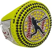 Discount Sports Rings, Softball Batter FINALIST RING — Player Award, assorted colors and gemstones (Neon Yellow), Non-Precious Metal, Quartzite