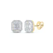 10K Yellow Gold Mens Baguette Diamond Cluster Earrings 1/2 Cttw