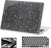 AKIT Compatible with MacBook Air 13 inch Case Sparkly 2022-2020 2019 2018 M1 A2337 A2179 A1932, Glossy Glitter [Anti-Cracking] Hard Shell Laptop Case Cover for MacBook Air 13.3 inch 2020, Black
