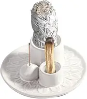 IMEEA Palo Santo Holder Sage Holder 4 in 1 Incense Holder Incense Burner for Burning Sage, Incense Stick, Palo Santo, 5.1" Ceramic Ash Catcher Tray for Meditation Room