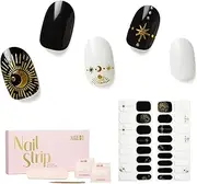 NAILOG Semi Cured Gel Nail Strips, 34 pcs Salon-Quality Gel Nail Stickers, Long Lasting Nail Wraps for Women with Soft Gel Finish,Astral Glyphs