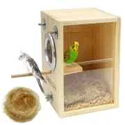 Parakeet Nesting Box Transparent Bird Breeding Nest Boxes Natural Wood Bird C...