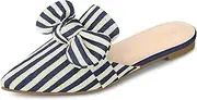 [Allegra K] Women's Pointed Toe Slip on Flat Stripe Bow Slides Mules