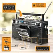 Portable Wireless Boombox 4 Band AM FM Radio Cassette Recorder USB Bluetooth