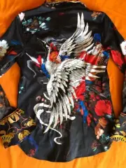 Robert Graham Women’s Limited $398 Manchurian Crane Black L/S Shirt Small
