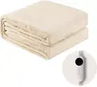 Modern Heated Throw Blanket with Timer and Temperature Control, Flannel Fabric
