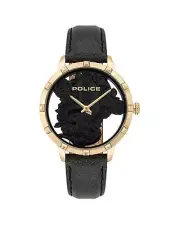 Police Womens Rose Print Analog Quartz Watch with Leather Strap - Watches -
