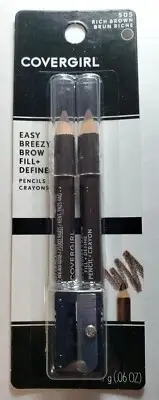 1 CoverGirl Easy Breezy Brow Fill+Define Pencils Crayons [505] Rich Brown (Pair)
