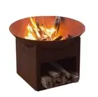 Portable Outdoor Fire Pit Firepit & Firewood Log Storage Rustic Rust Finish