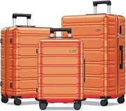 [BEOW] 3-Piece Expandable Hard-Sided Luggage Set with Spinner Wheels, TSA Lock, Lightweight Suitcase for Women & Men, 20/24/28 Inch, Orange – Durable & Stylish Travel Luggage
