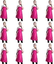 TSD STORY Total 15 PCS Hot Pink Aprons Bulk for Women Men-Plain Blank Bib Apron Adult with 2 Front Pockets in Big Size 28x32inch (Rose Pink-15 pcs)