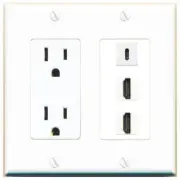 3 Port Power Outlet Cover Plug Jack UL 2 Gang 2 HD USBC Wall Plate