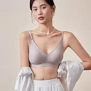 [ANRIO] Womens Bra Mulberry Silk Lining Seamless Underwear Soft Support Brassieres Stretch Comfy Everyday Cami Bras M L XL (Color : Gray, Size : L/Large)