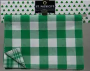 St Patrick's Day Double Sided Reversible Green White Table Runner 13x72 NWT