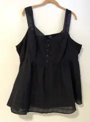 Torrid 100% Cotton Babydoll Windowpane Button Front Tank Top Size 3 Black