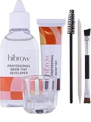 Hi Brow Professional Tinting Kit - Eyebrow Dye Full Size Set - 15ml Tint, 50ml Tint Developer, Glass Mixing Dish, Dual End Brush, Mascara Wand, Orange Wood Stick (Light Brown)