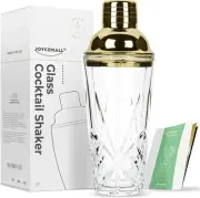 Glass Cocktail Shaker, 14.5 Ounce Cut Crystal Shaker Tumbler Bartender Shaker
