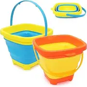 Foldable Beach Bucket, 2pcs Beach Play Sand Pail Buckets with Handle for Kids, Outdoor Summer Collapsible Buckets for Sand Beach Camping