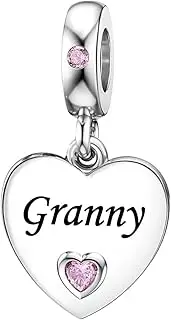[ZakiaHo] Mum Daughter Sister Nana Auntie Grandma Best Friend Charms for Bracelets Heart Pink Birthstone Birthday Gifts for Women Compatible with Pandora Charms Bracelets