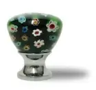 1-3/8" Millefiori Art Glass Knob Forest Green with Flowers