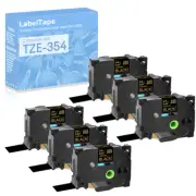 6PK 1" Compatible with Brother TZ-354 TZe-354 Gold on Black Label Tape P-Touch