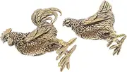 JUMPLAWN 2pcs Brass Chicken Figurines: Zodiac Rooster and Hen Sculptures Mini Animal Statues for Living Room Feng Shui Wealth Ornaments
