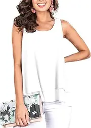 [Floral Find] Women's Chiffon Layered Tank Tops Summer Sleeveless Round Neck Blouses Shirts