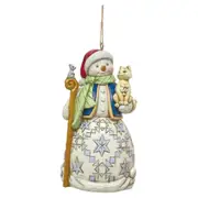 Jim Shore Heartwood Creek - Snowman With Cat Hanging Ornament