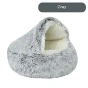 GGP Cozy Gray Plush Hooded Pet Bed Ultra Soft Long Fur Cave Bed For Small Pets 50Cm