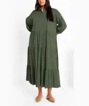 CITY CHIC Kara Midi Dress in Khaki Plus Size XS / 14 NWT [RRP $109.95]