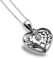 Scottish Thistle Pendant - Sterling Silver Heart Shaped Thistle Pendant - Thistle Design on 18" fine belcher chain, Sterling Silver, no stone