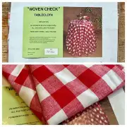 NEW 70” Round Red & White Woven Check Tablecloth Gingham Plaid Fabric