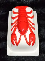 Red Lobster Covered White Ceramic Butter Dish Kitchen Food Whimsy BBQ Pool Party