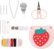 MUELODSIC 1Set Mini Sewing Kit Compact Travel Sewing Tools Organizer for Needles Pins Accessories for Beginners and Travelers Portable Strawberry Design