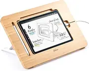ELETIUO Adjustable Tablet Stand with Pencil&Charger Cable Slot,Bamboo Wooden Stand with Multiple Angles,Organizer Desktop Holder for Drawing,Compatible with ipads(Support to 9.7-11" Devices)
