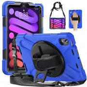 Catzon Onepiece iPad Mini 6 Case 8.3 Inch Shockproof Cover with Handle Strap Shoulder Strap-Blue