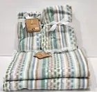 Deborah Connolly 6pc Fringed Striped Tan Green Bath Hand Fingertip Towels Set