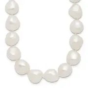 Sterling Silver Rh 11-12mm White Baroque Fwc Pearl Necklace