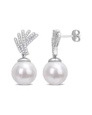Rina Limor Silver 0.05 ct. tw. Diamond 11-12mm Pearl Earrings