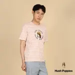 【HUSH PUPPIES】男裝 上衣 配色橫條紋Q版刺繡漁夫帽狗短袖上衣(粉紅 / 43110204)