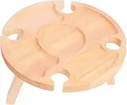GANAZONO 1pc Table Accessory Tray Picnic Accessories for Wine Snack Cheese Bamboo Outdoor Wine Outdoor Wine Holder Round Serving Board Serving Tray Round Snack Tray Wood Snack Rack Foldable